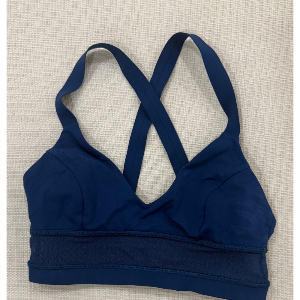Lululemon Sports Bra Womens 4 Navy Blue Cross Back Mesh Band Excellent